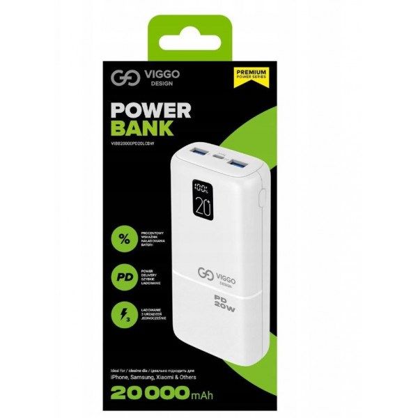 Зовнішній акумулятор (Power Bank) VEGA 20000mAh White (032759)