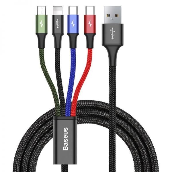 Кабель USB Baseus Rapid Series 4-in-1 USB-A to 2xUSB-C/Lightning/Micro-USB 1.2m Black (CA1T4-B01)